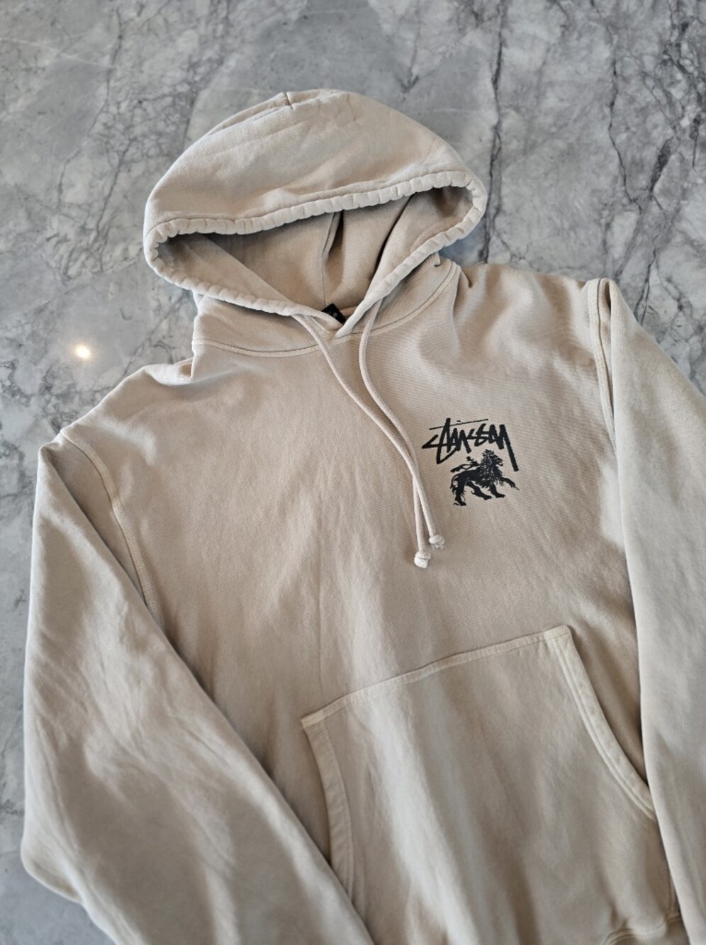 Stussy Men's Beige Logo Hoodie - Size Large